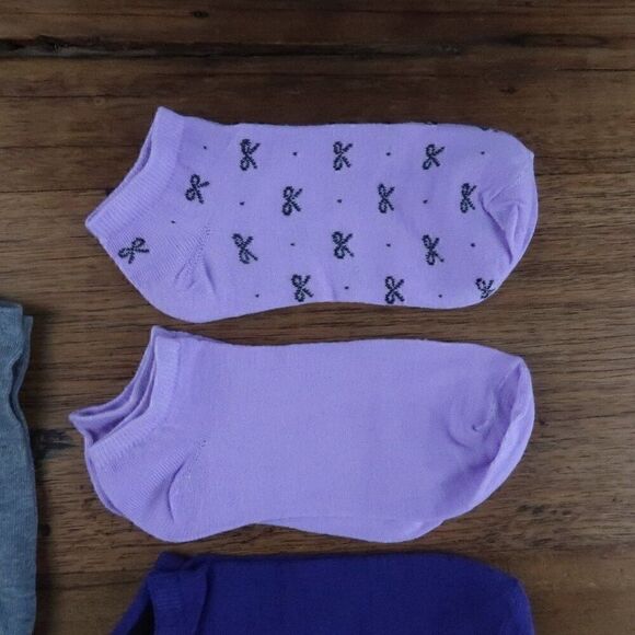5 PAIR PURPLE & GREY ANKLE SOCKS WOMENS SIZE 5 TO 8 NWT - Picture 2 of 5